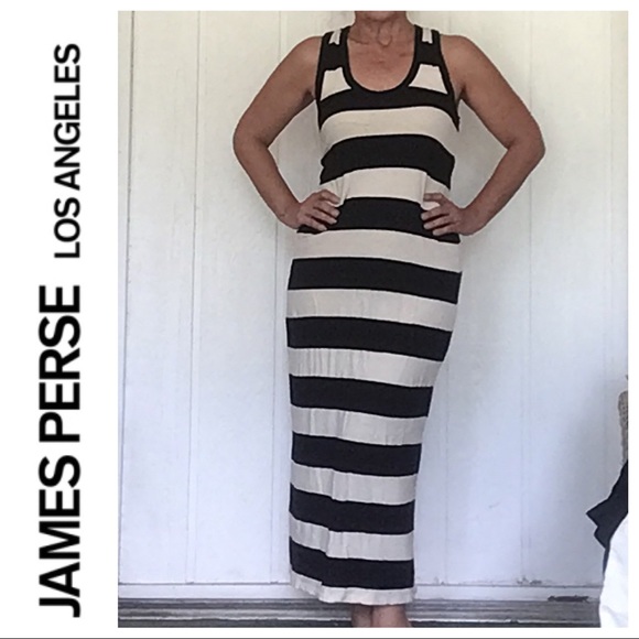 JAMES PERSE BAR STRIPE MIDI TANK DRESS IN NATURAL AND BLACK MEDIUM LARGE - Picture 5 of 12